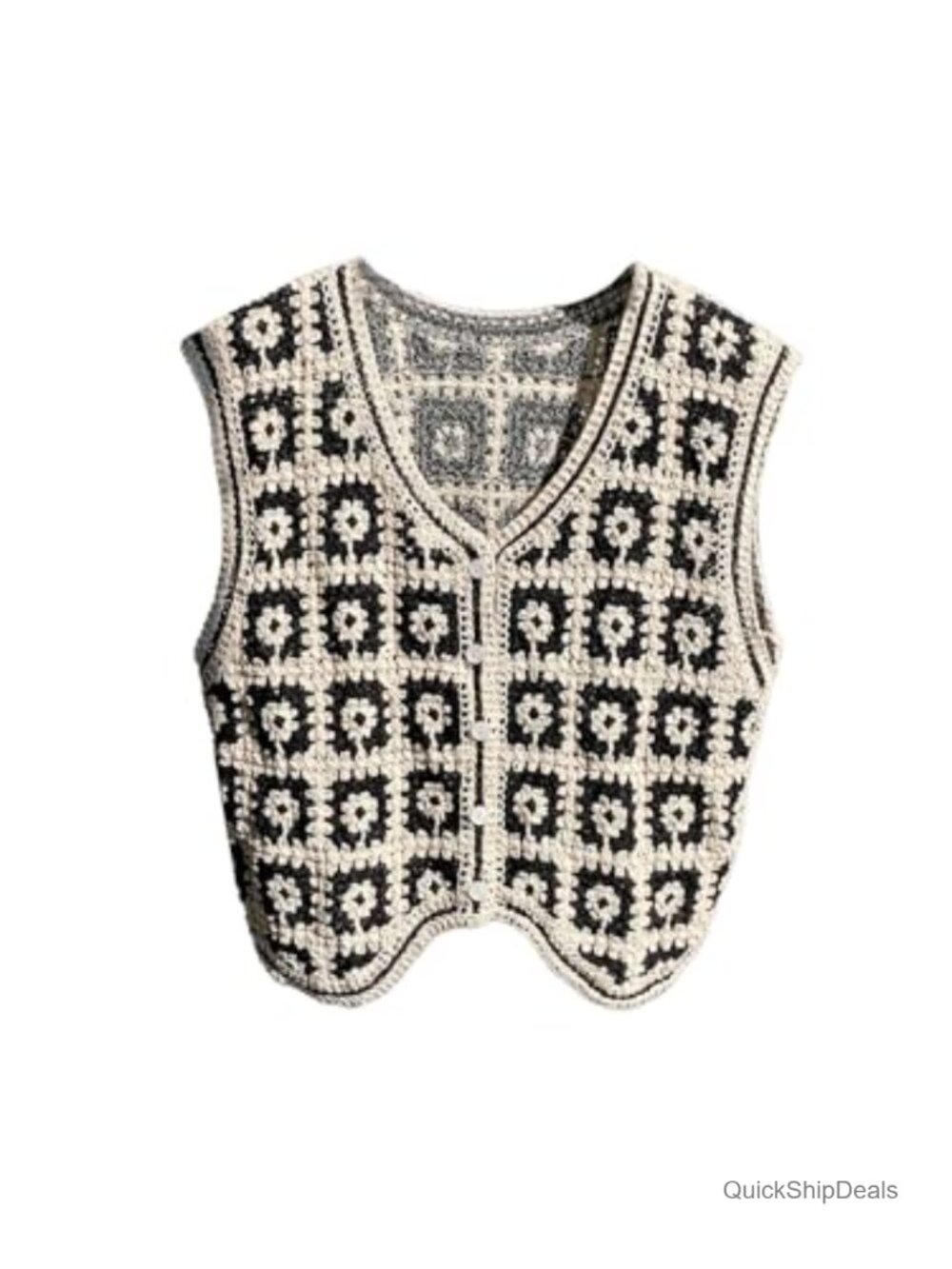 GORGLITTER Crochet Vest Crop Top Sleeveless Sweater Vest Fall Tops